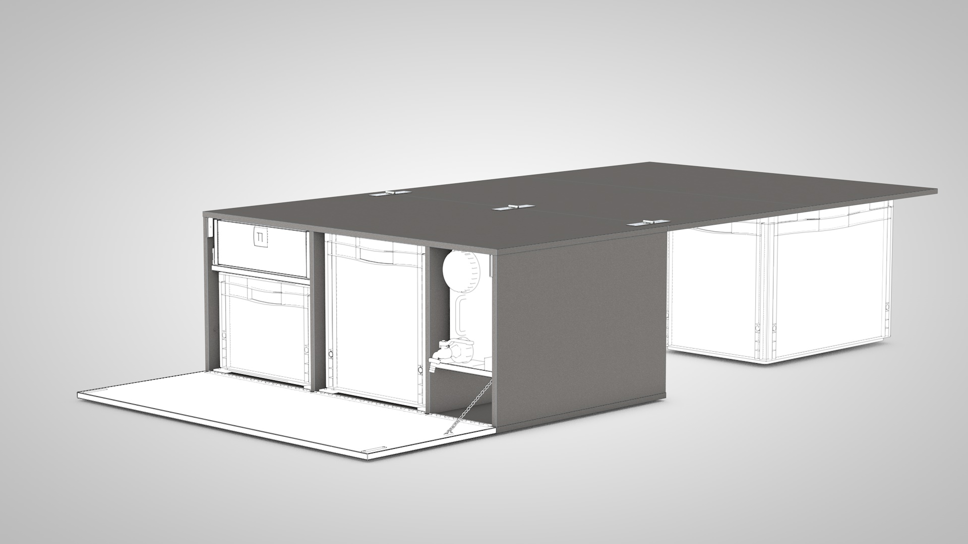 Eurobox Camping Küchenmodul mit Kühlbox und Frontklappe für